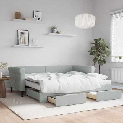 Daybed with Trundle and Drawers Light Grey 90x190 cm Velvet
