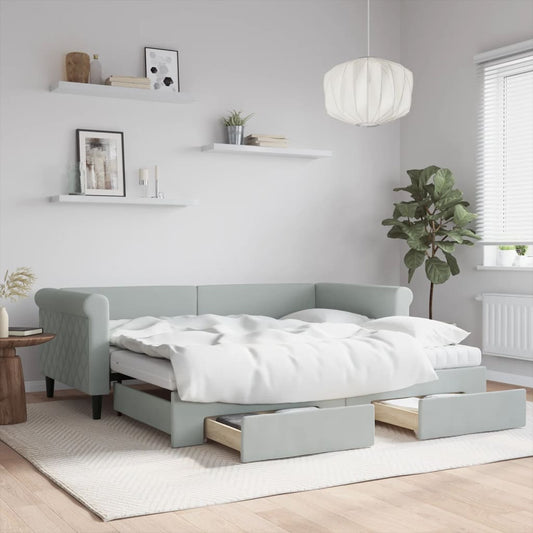 Daybed with Trundle and Drawers Light Grey 90x190 cm Velvet