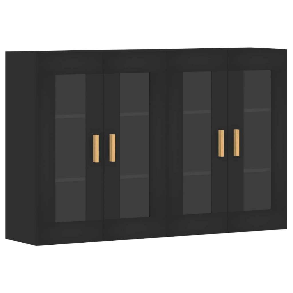 Wall Mounted Cabinet | Set of 2 | Black | Engineered wood, glass