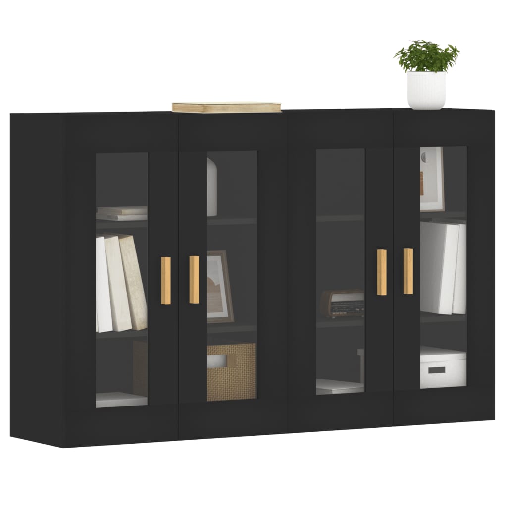 Wall Mounted Cabinet | Set of 2 | Black | Engineered wood, glass