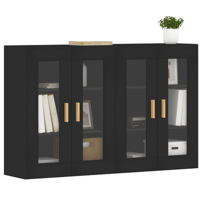Wall Mounted Cabinet | Set of 2 | Black | Engineered wood, glass