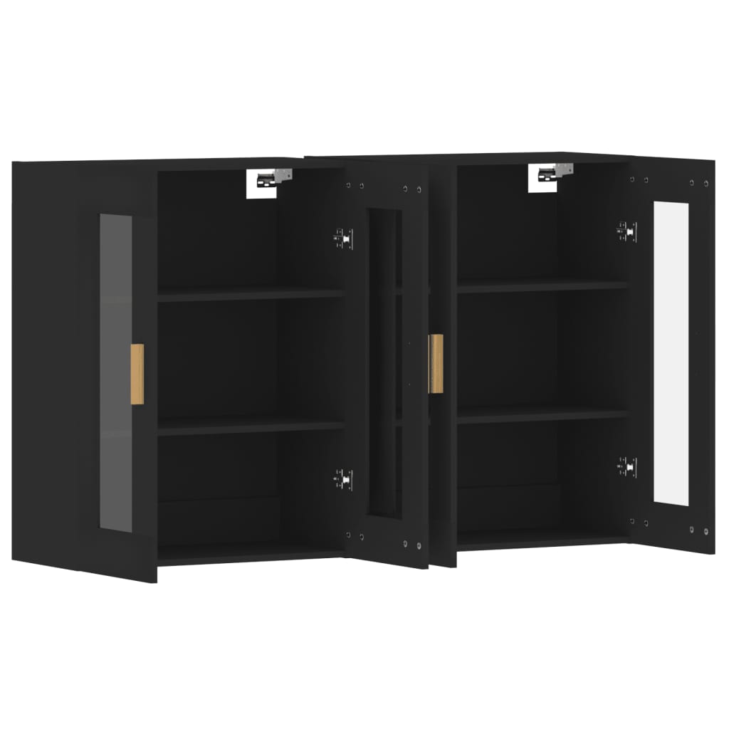Wall Mounted Cabinet | Set of 2 | Black | Engineered wood, glass