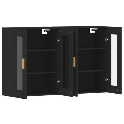 Wall Mounted Cabinet | Set of 2 | Black | Engineered wood, glass