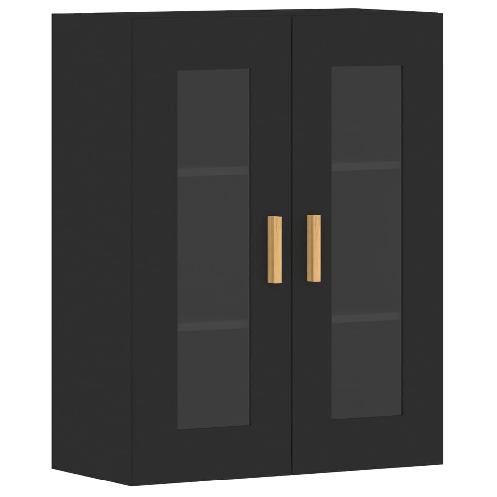 Wall Mounted Cabinet | Set of 2 | Black | Engineered wood, glass