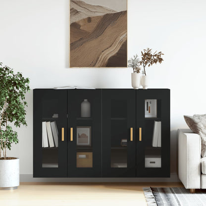Wall Mounted Cabinet | Set of 2 | Black | Engineered wood, glass