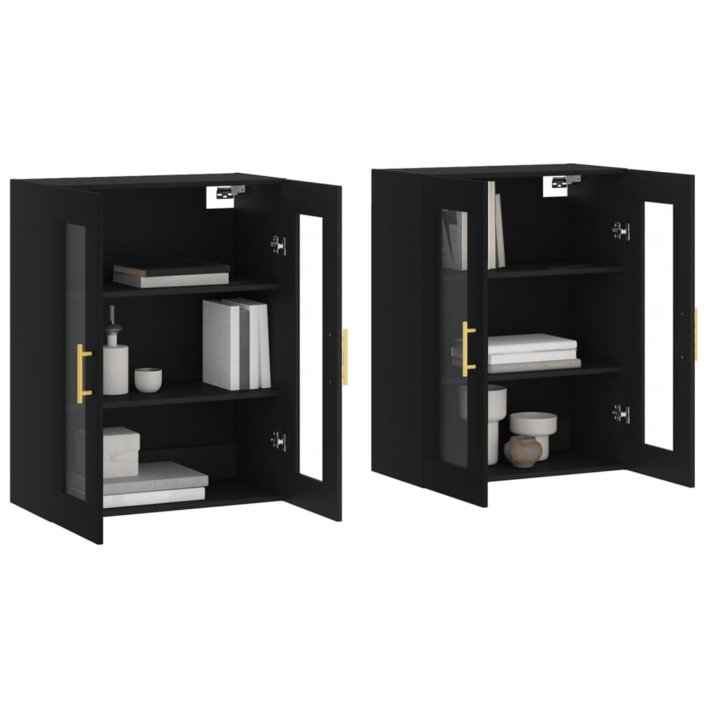 Wall Mounted Cabinets 2 pcs Black Engineered Wood
