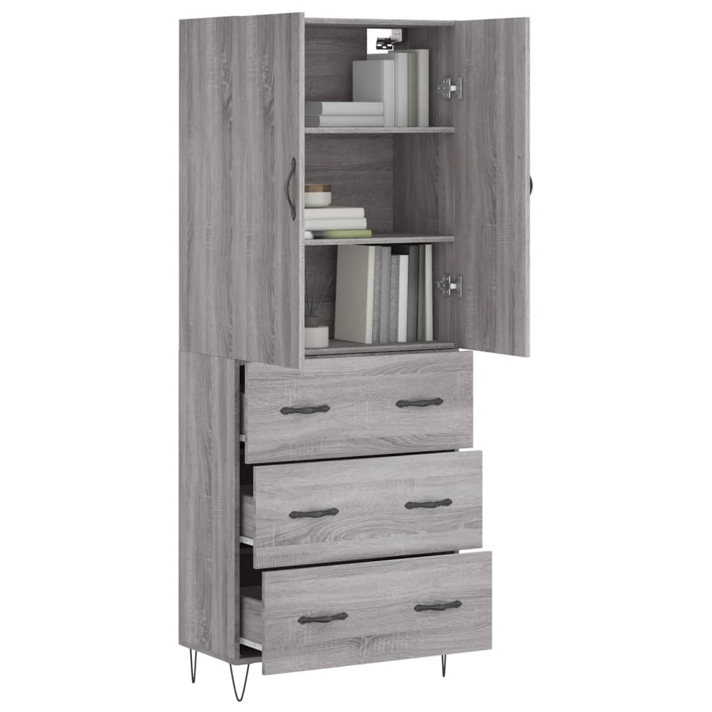 Highboard Grey Sonoma 69,5x34x180 cm Engineered Wood