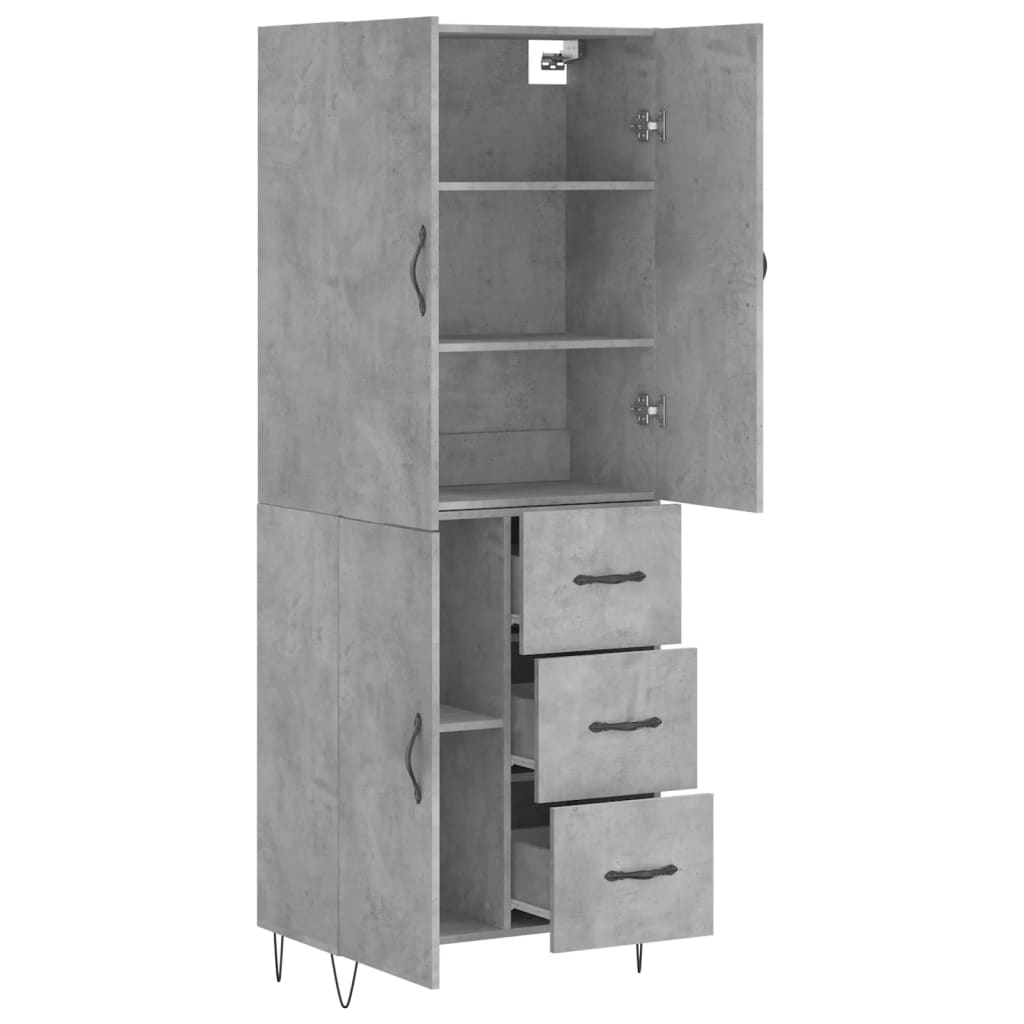 Highboard Concrete Grey 69.5x34x180 cm Engineered Wood
