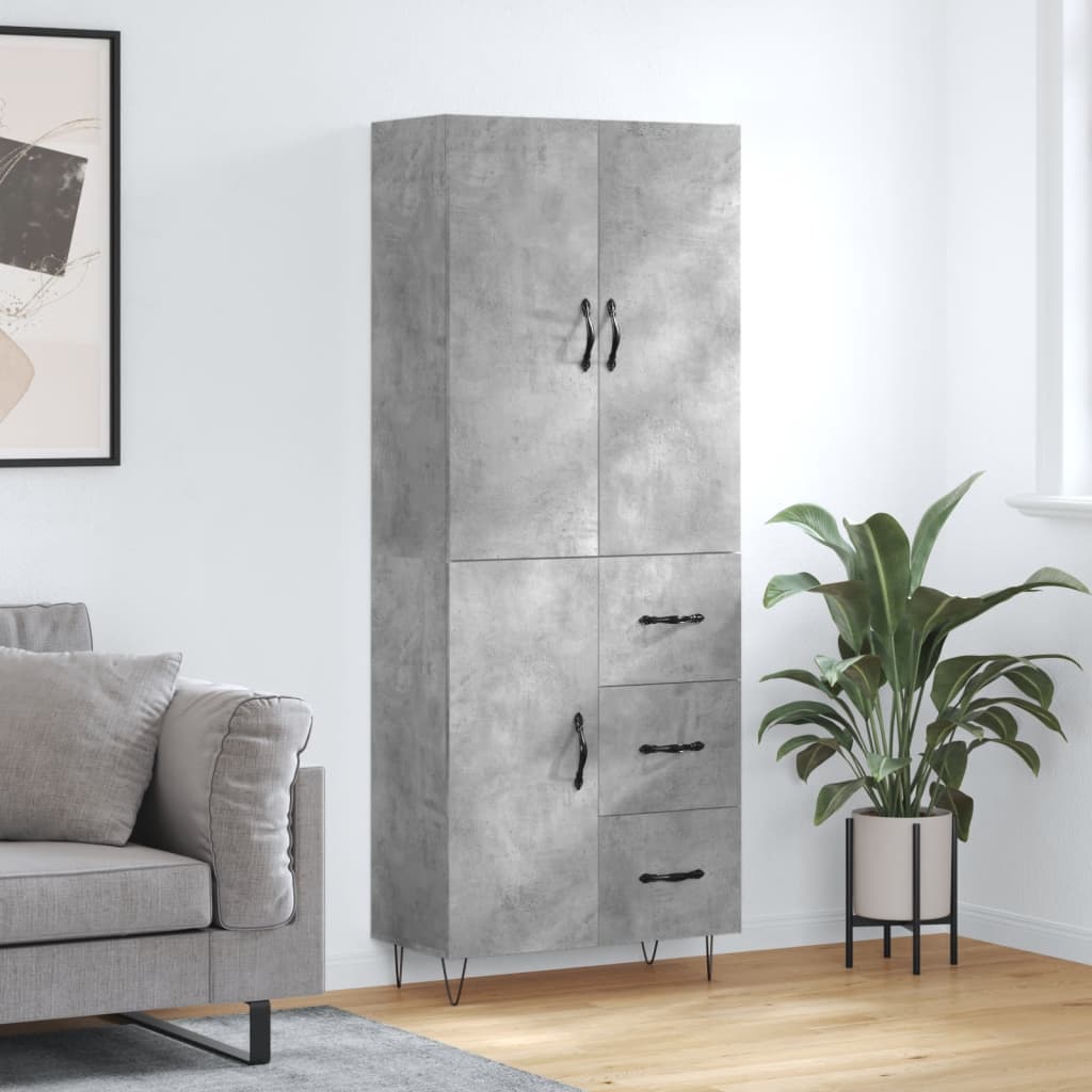 Highboard Concrete Grey 69.5x34x180 cm Engineered Wood