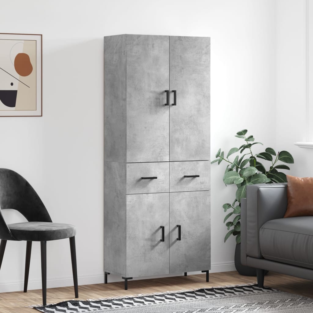 Highboard Concrete Grey 69.5x34x180 cm Engineered Wood