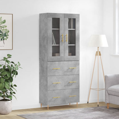 Highboard Concrete Grey 69.5x34x180 cm Engineered Wood