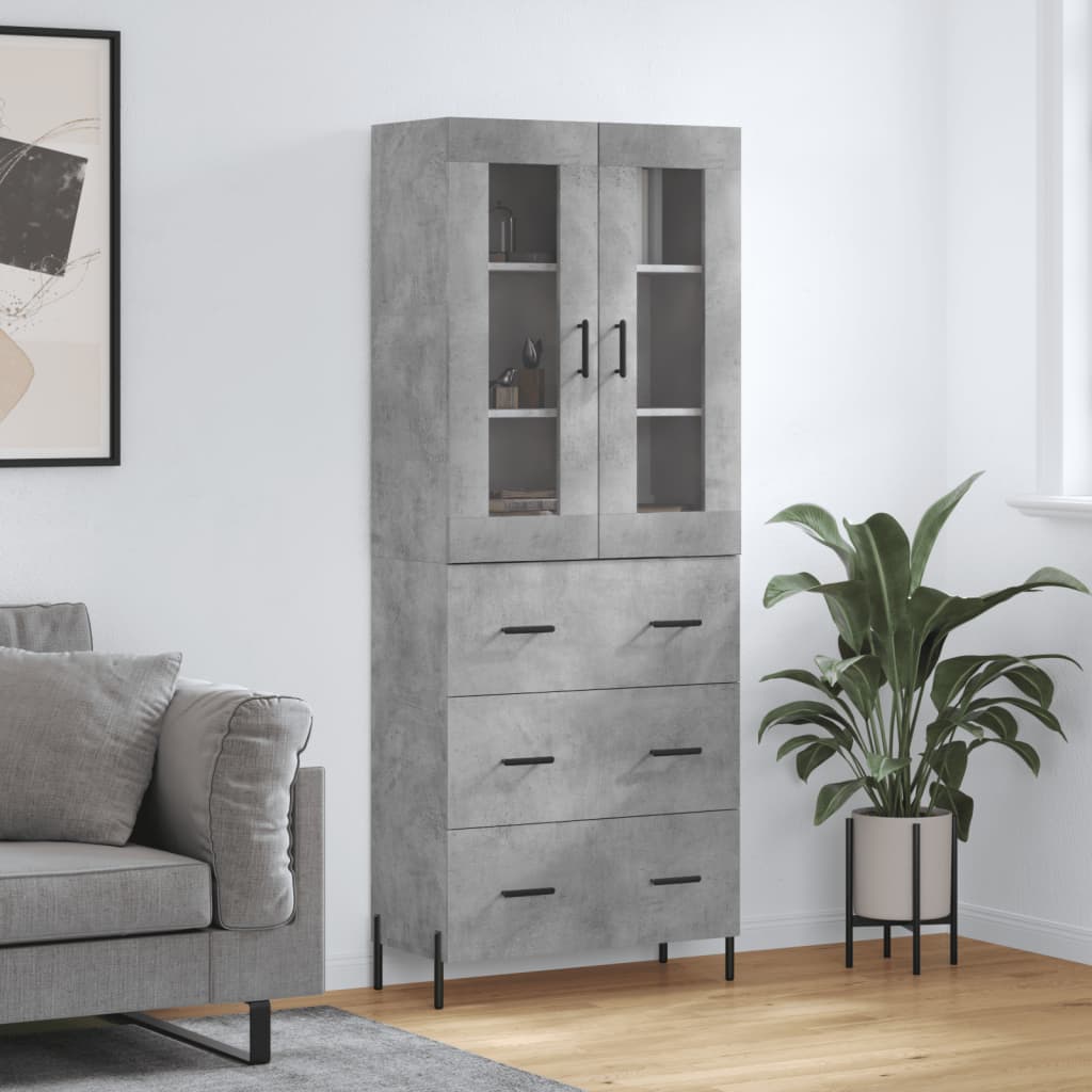 Highboard Concrete Grey 69.5x34x180 cm Engineered Wood