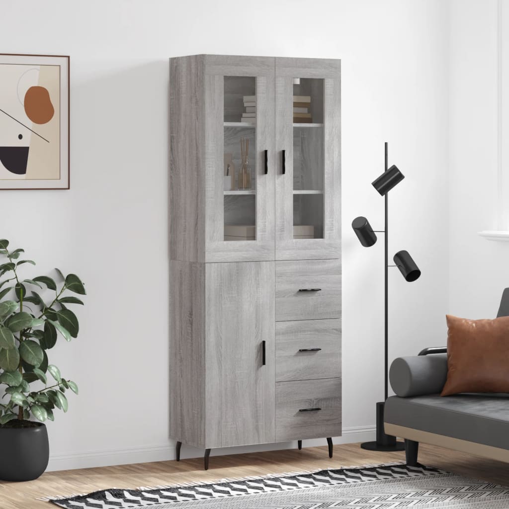 Highboard Grey Sonoma 69.5x34x180 cm Engineered Wood