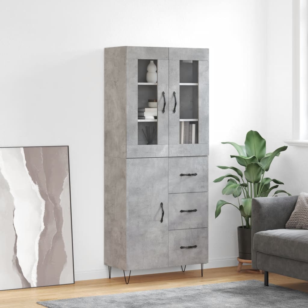 Highboard Concrete Grey 69.5x34x180 cm Engineered Wood