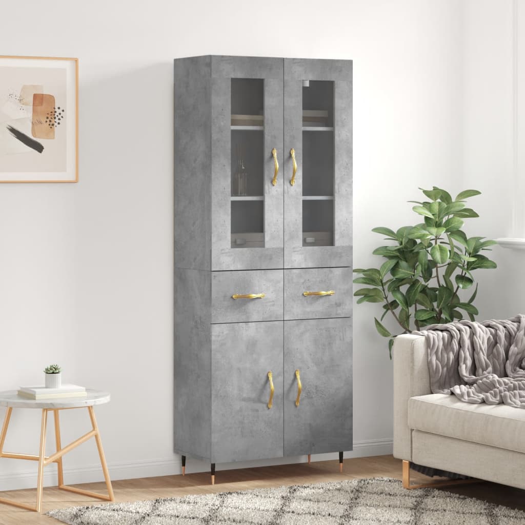 Highboard Concrete Grey 69.5x34x180 cm Engineered Wood
