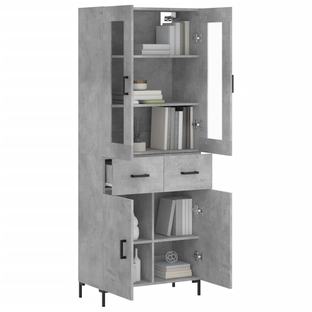 Highboard Concrete Grey 69.5x34x180 cm Engineered Wood