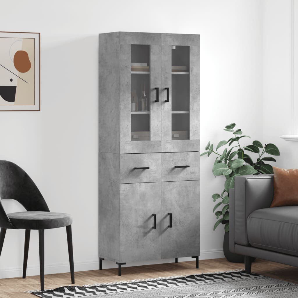 Highboard Concrete Grey 69.5x34x180 cm Engineered Wood