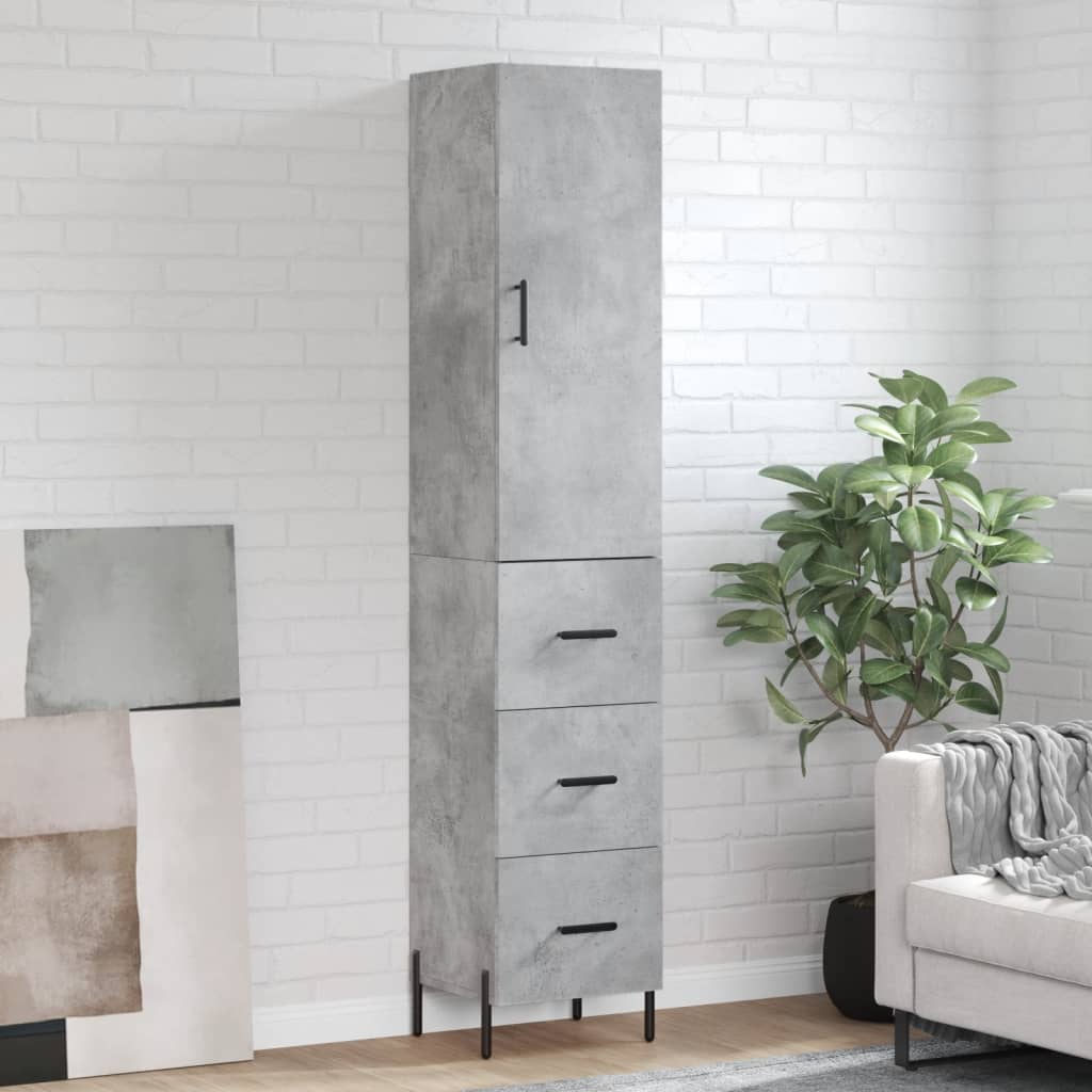 Highboard Concrete Grey 34.5x34x180 cm Engineered Wood