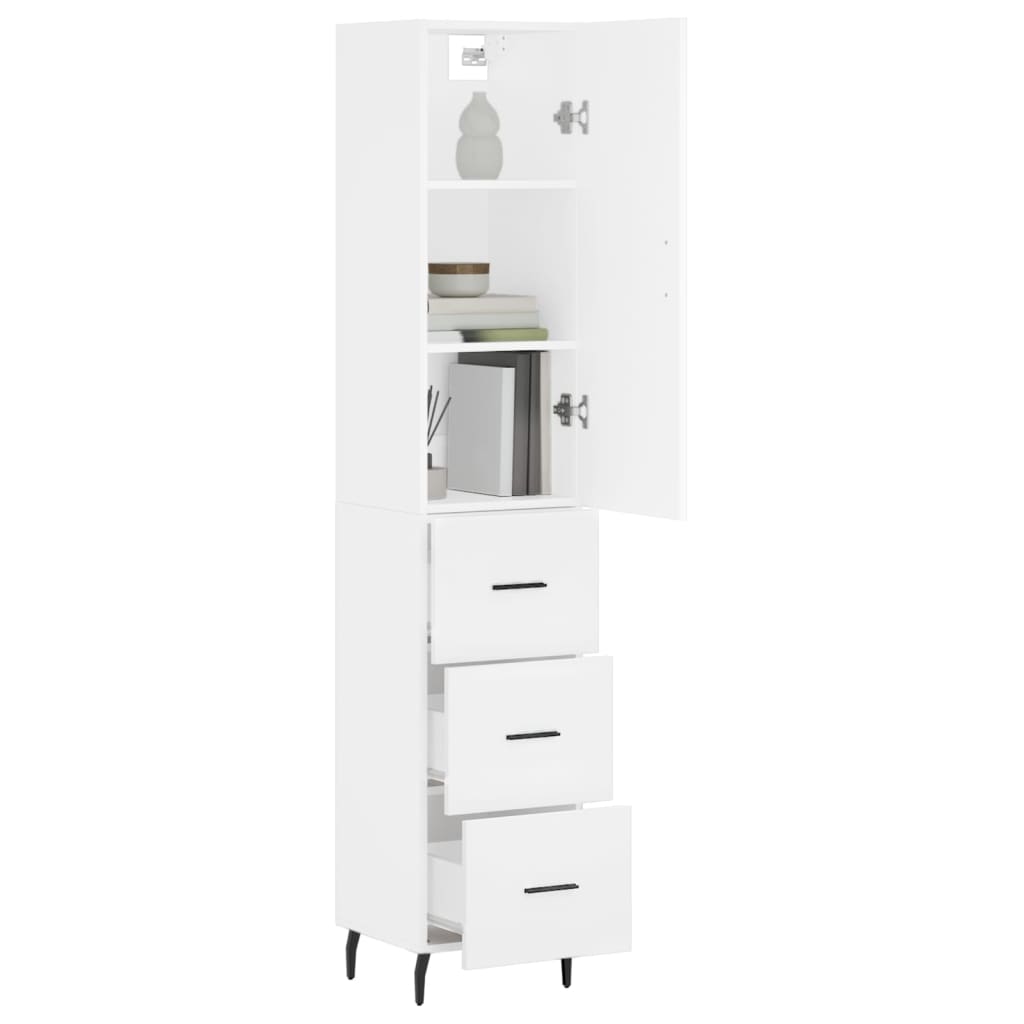 Highboard White 34.5x34x180 cm Engineered Wood