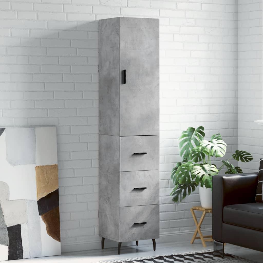 Highboard Concrete Grey 34.5x34x180 cm Engineered Wood