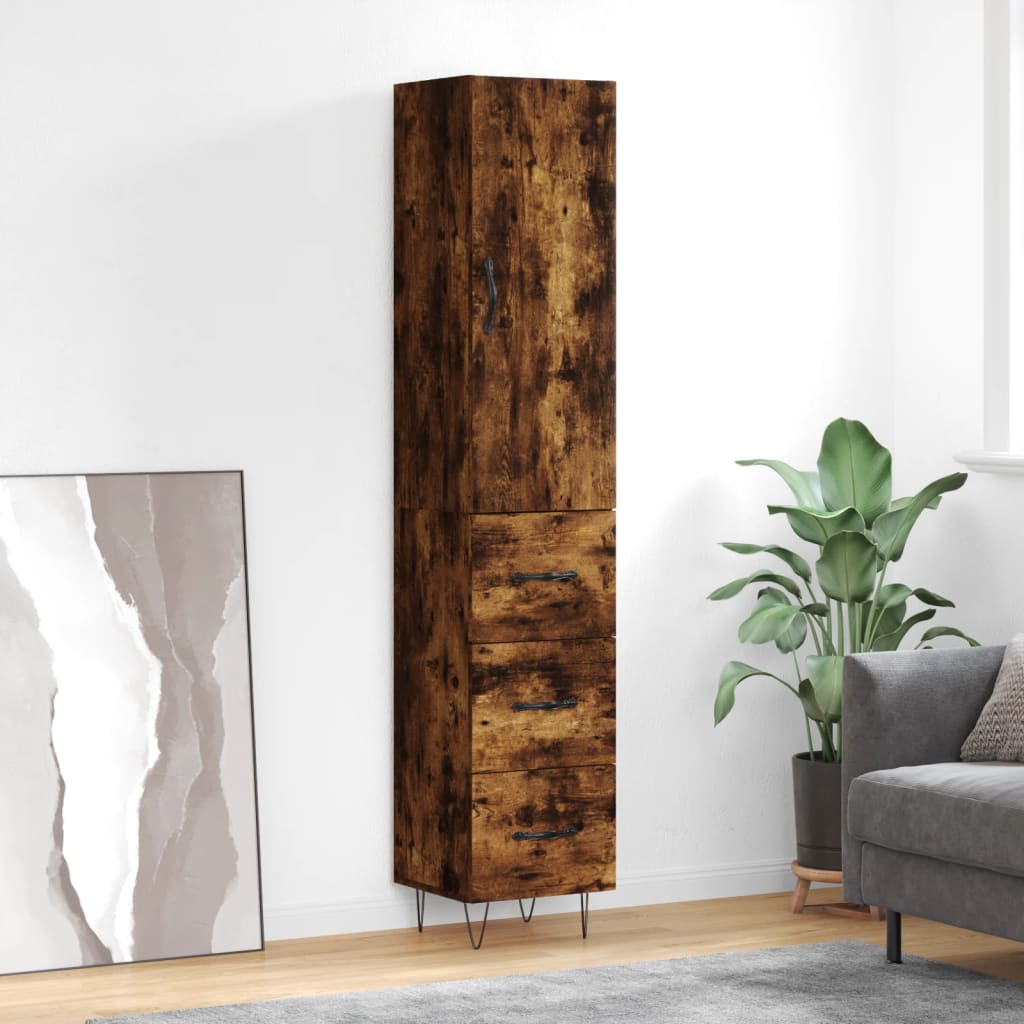 Highboard Smoked Oak 34,5x34x180 cm Engineered Wood
