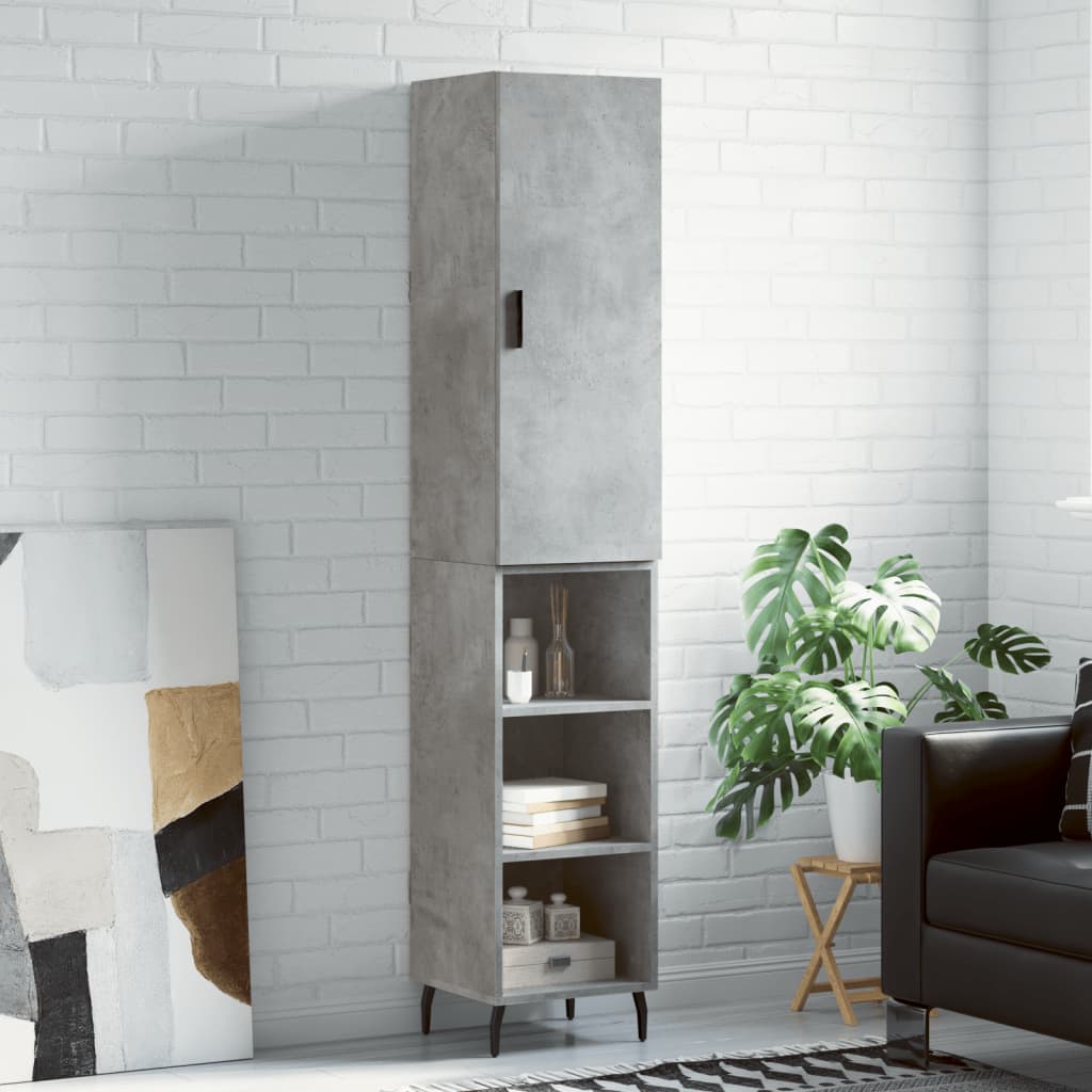 Highboard Concrete Grey 34.5x34x180 cm Engineered Wood