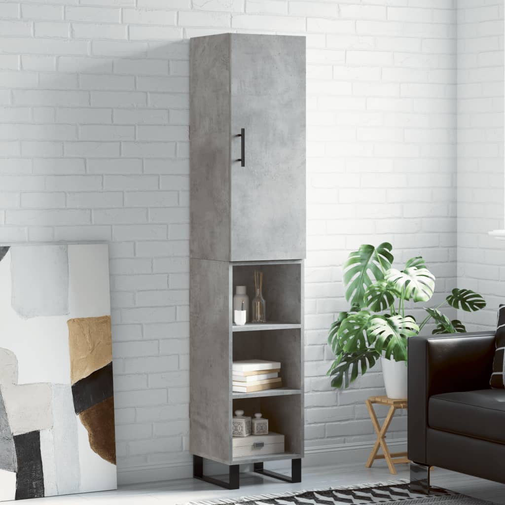 Highboard Concrete Grey 34.5x34x180 cm Engineered Wood
