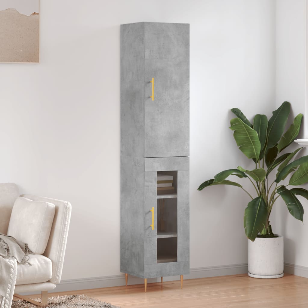 Highboard Concrete Grey 34.5x34x180 cm Engineered Wood