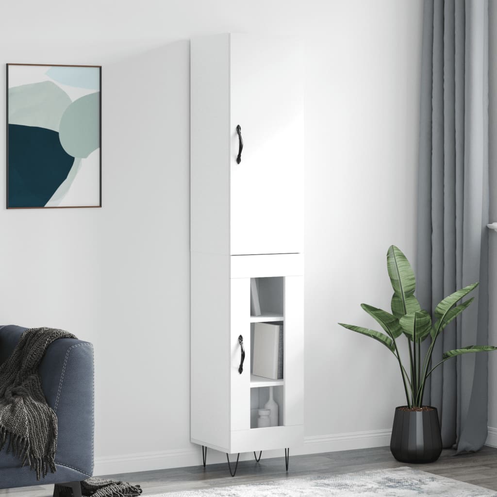Highboard White 34,5x34x180 cm Engineered Wood