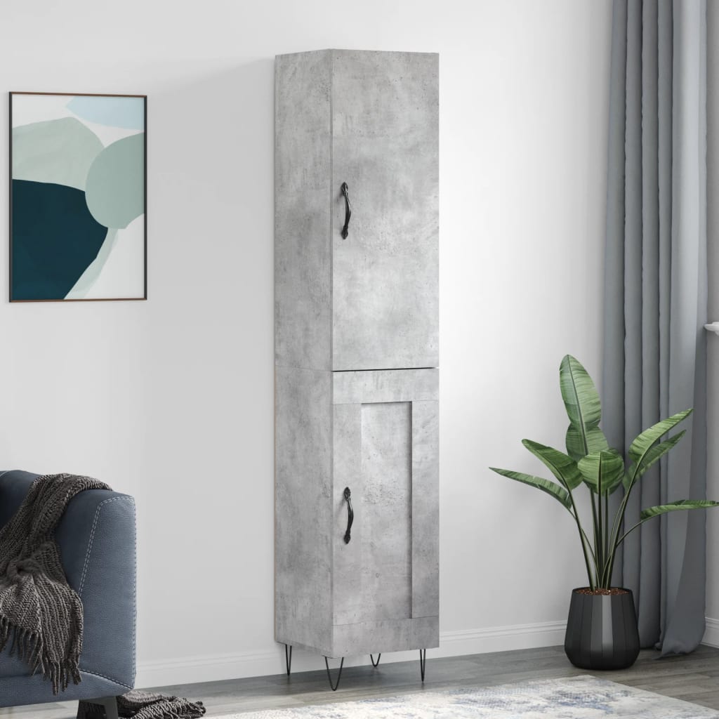 Highboard Concrete Grey 34.5x34x180 cm Engineered Wood