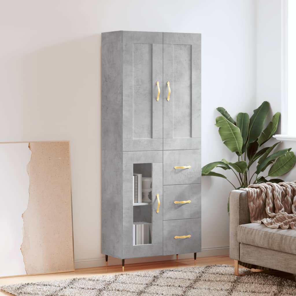 Highboard Concrete Grey 69.5x34x180 cm Engineered Wood