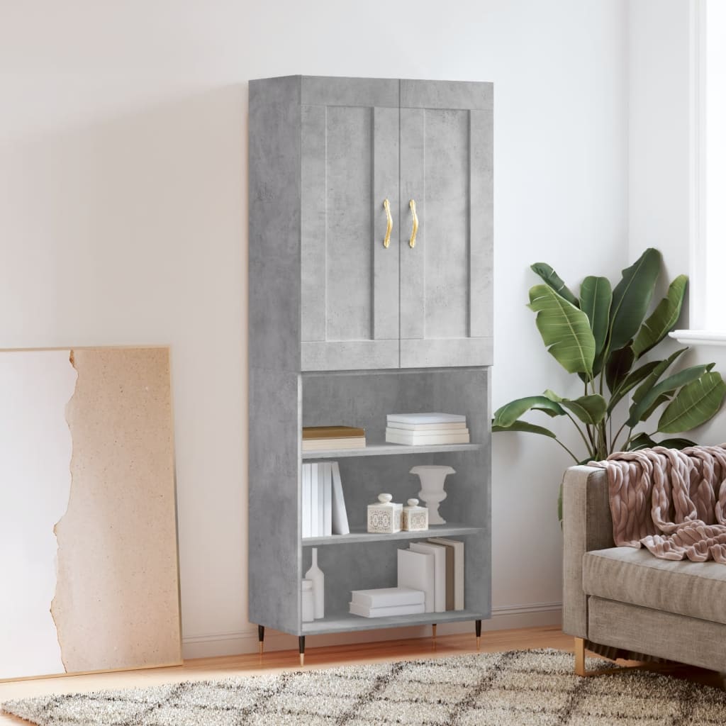 Highboard Concrete Grey 69.5x34x180 cm Engineered Wood