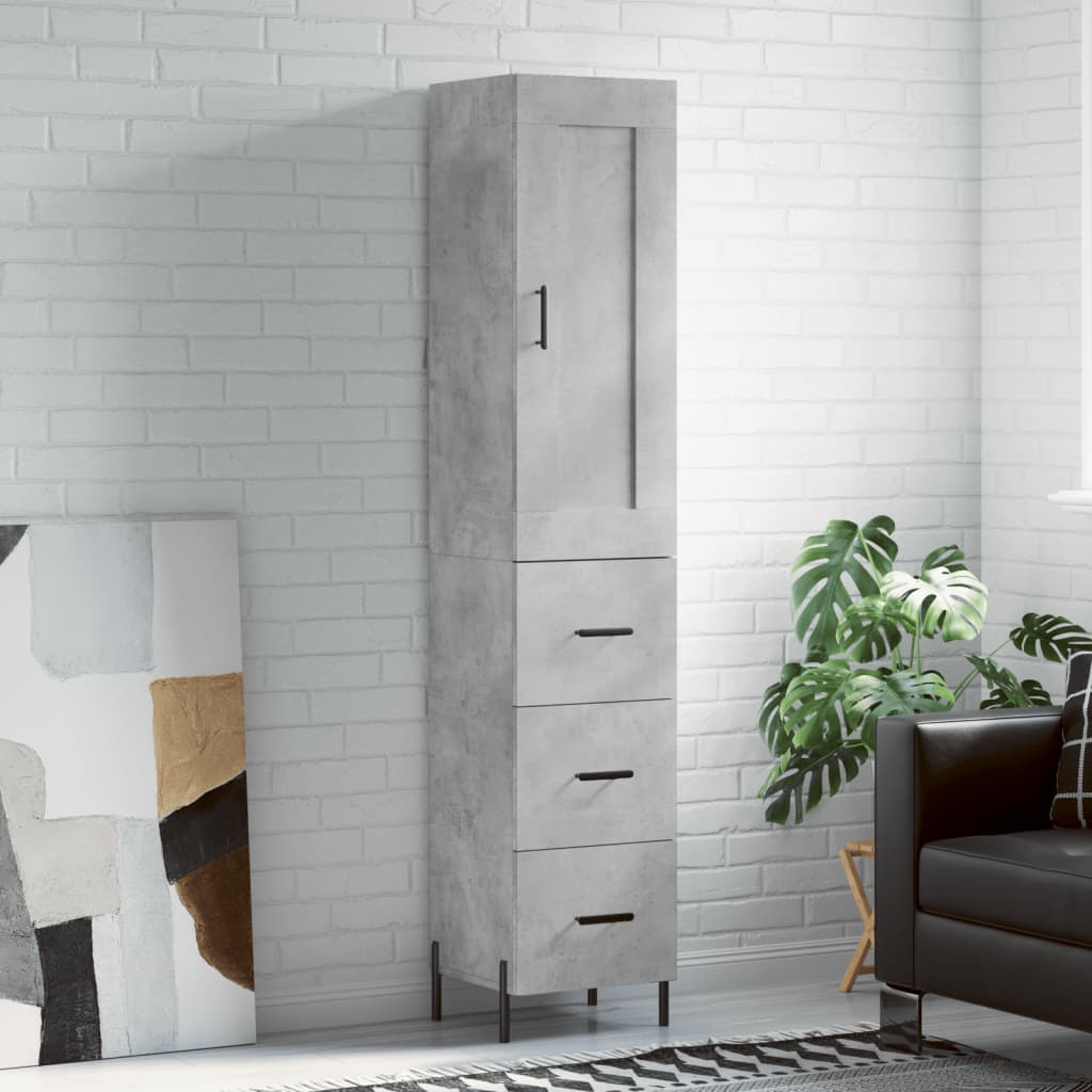 Highboard Concrete Grey 34.5x34x180 cm Engineered Wood