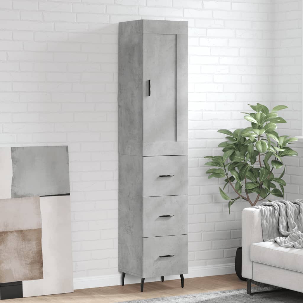 Highboard Concrete Grey 34.5x34x180 cm Engineered Wood