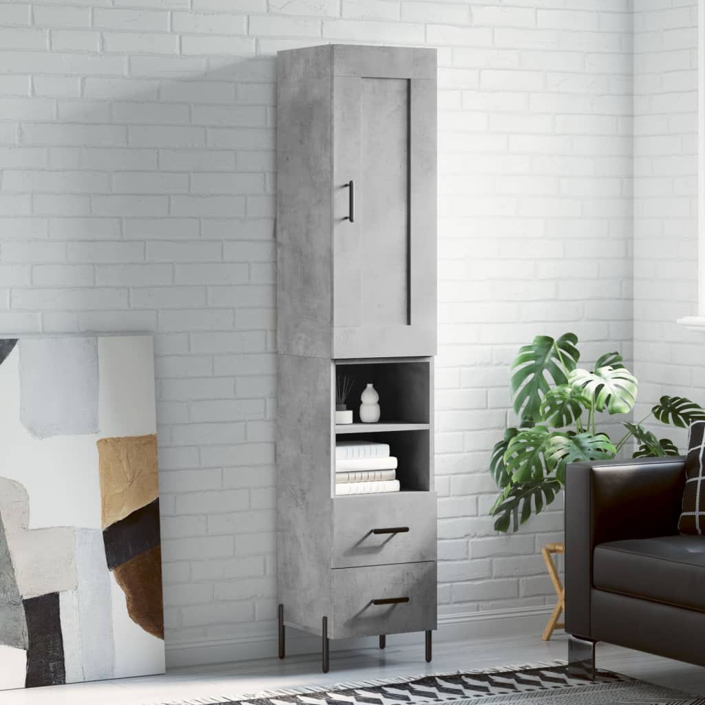 Highboard Concrete Grey 34.5x34x180 cm Engineered Wood