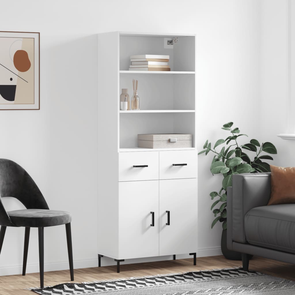 Highboard White 69,5x34x180 cm Engineered Wood