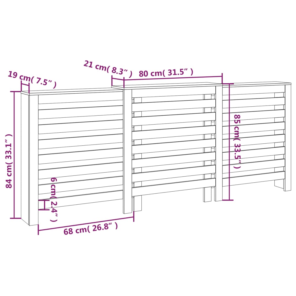 Radiator Cover White 210x21x85 cm Solid Wood Pine