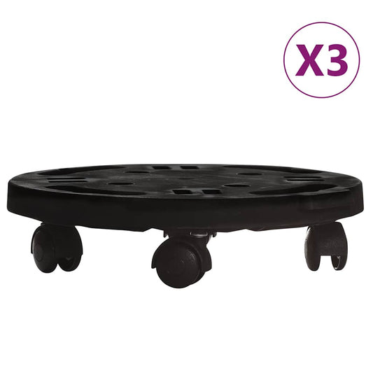 Plant Trolleys with Wheels 3 pcs Diameter 30 cm Black 170 kg