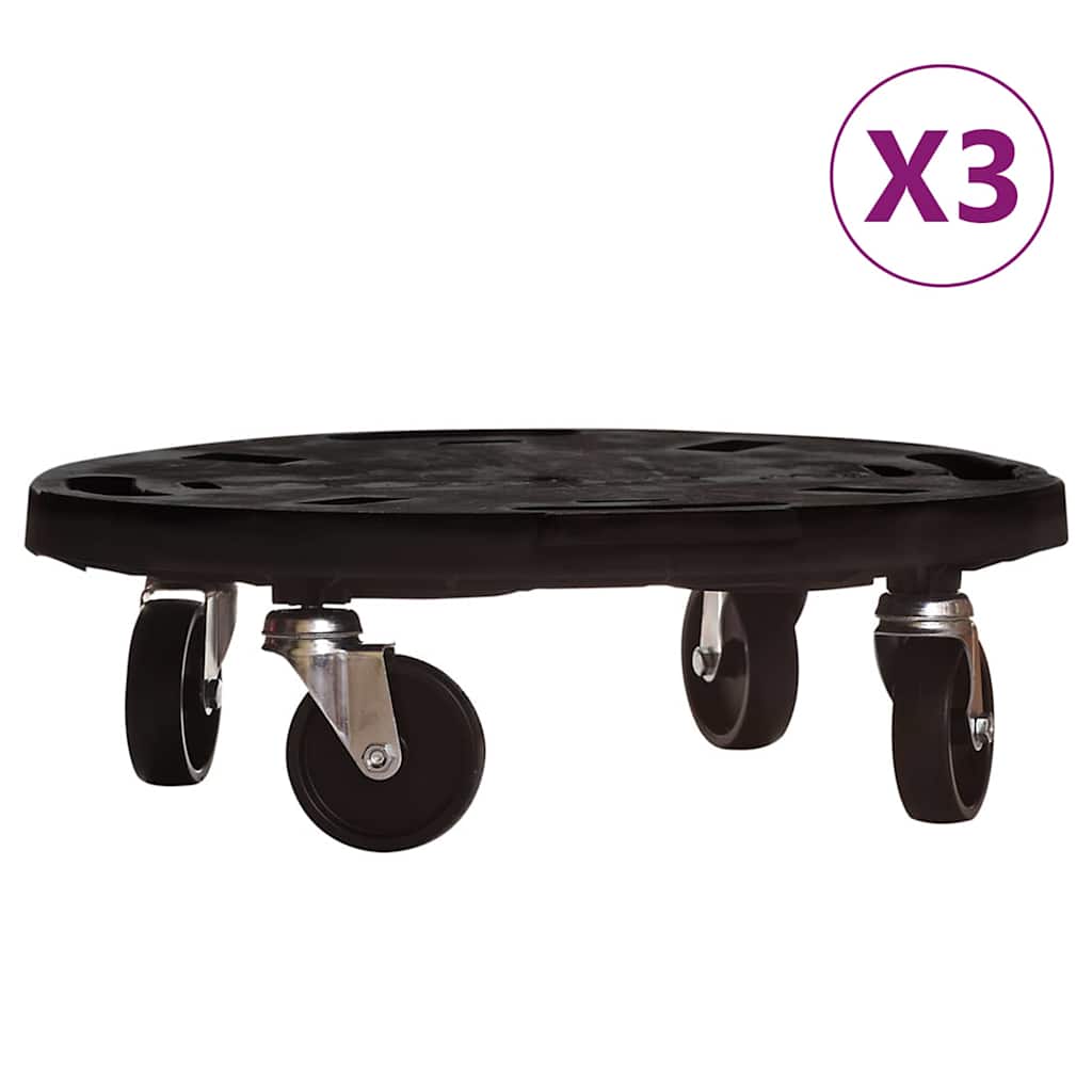 Plant Trolleys with Wheels 3 pcs Diameter 40 cm Black 275 kg