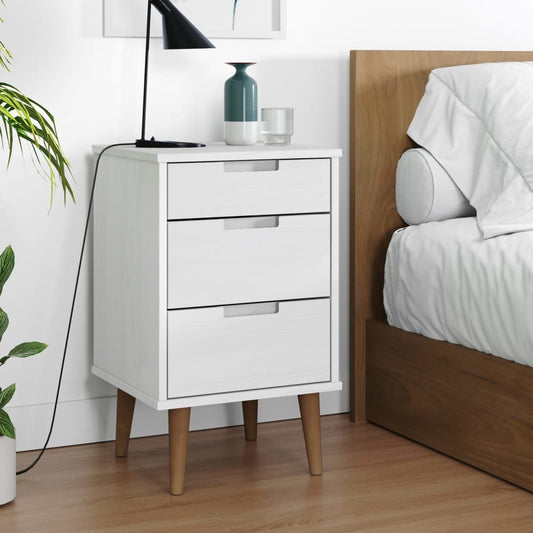Bedside Cabinet "MOLDE" White 40x35x65 cm Solid Wood Pine