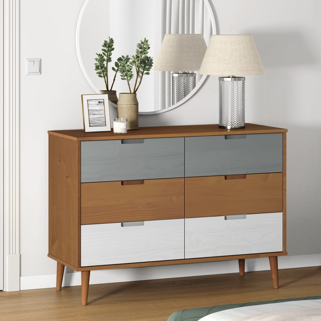 Drawer Cabinet MOLDE Brown 113x40x80 cm Solid Wood Pine