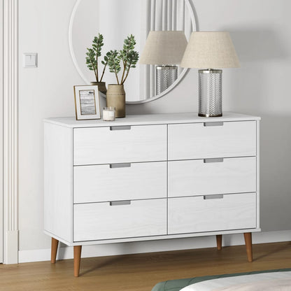 Drawer Cabinet MOLDE White 113x40x80 cm Solid Wood Pine