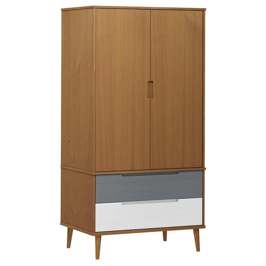 Wardrobe "MOLDE" Brown 90x55x175 cm Solid Wood Pine