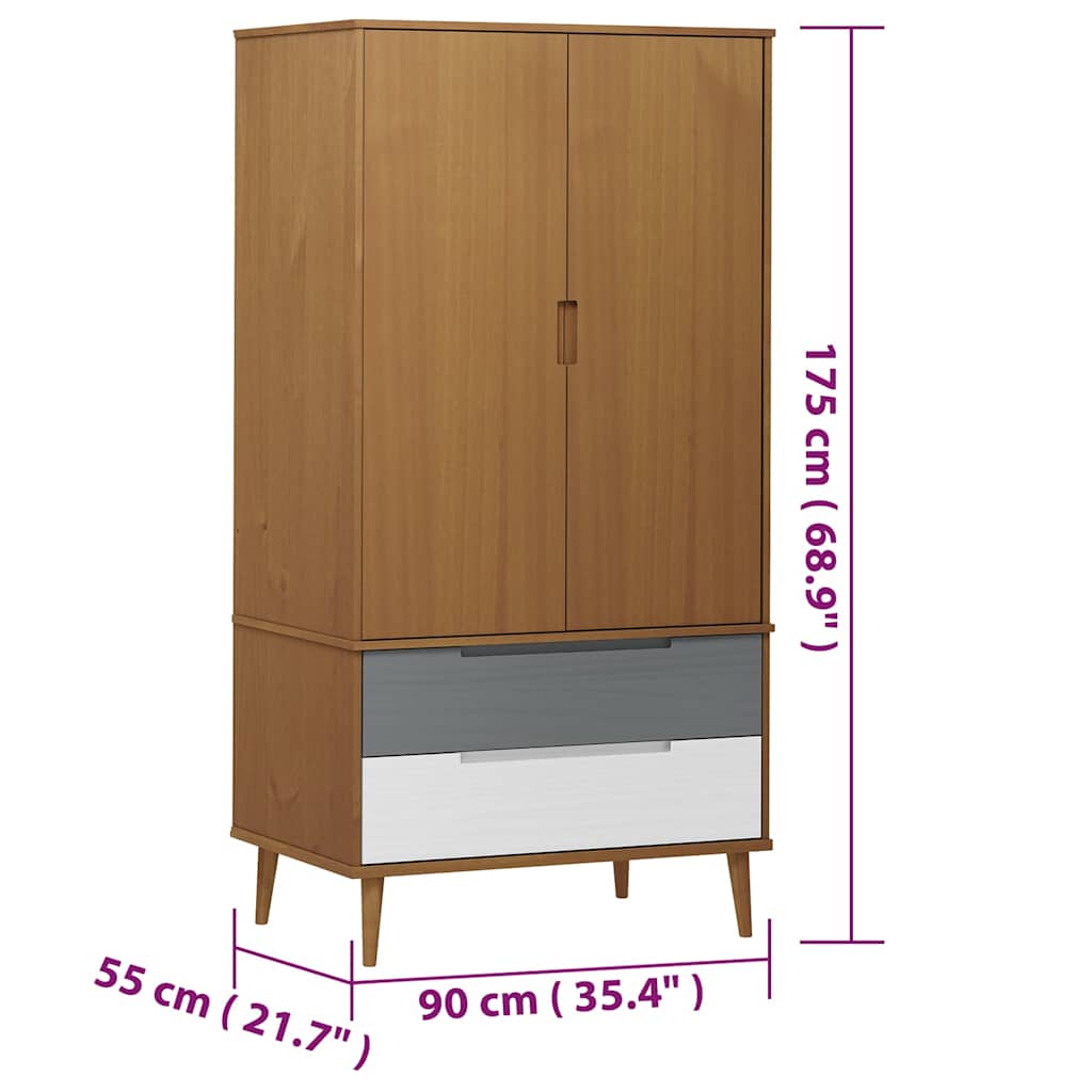 Wardrobe "MOLDE" Brown 90x55x175 cm Solid Wood Pine