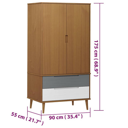 Wardrobe "MOLDE" Brown 90x55x175 cm Solid Wood Pine
