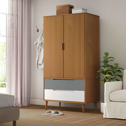 Wardrobe "MOLDE" Brown 90x55x175 cm Solid Wood Pine