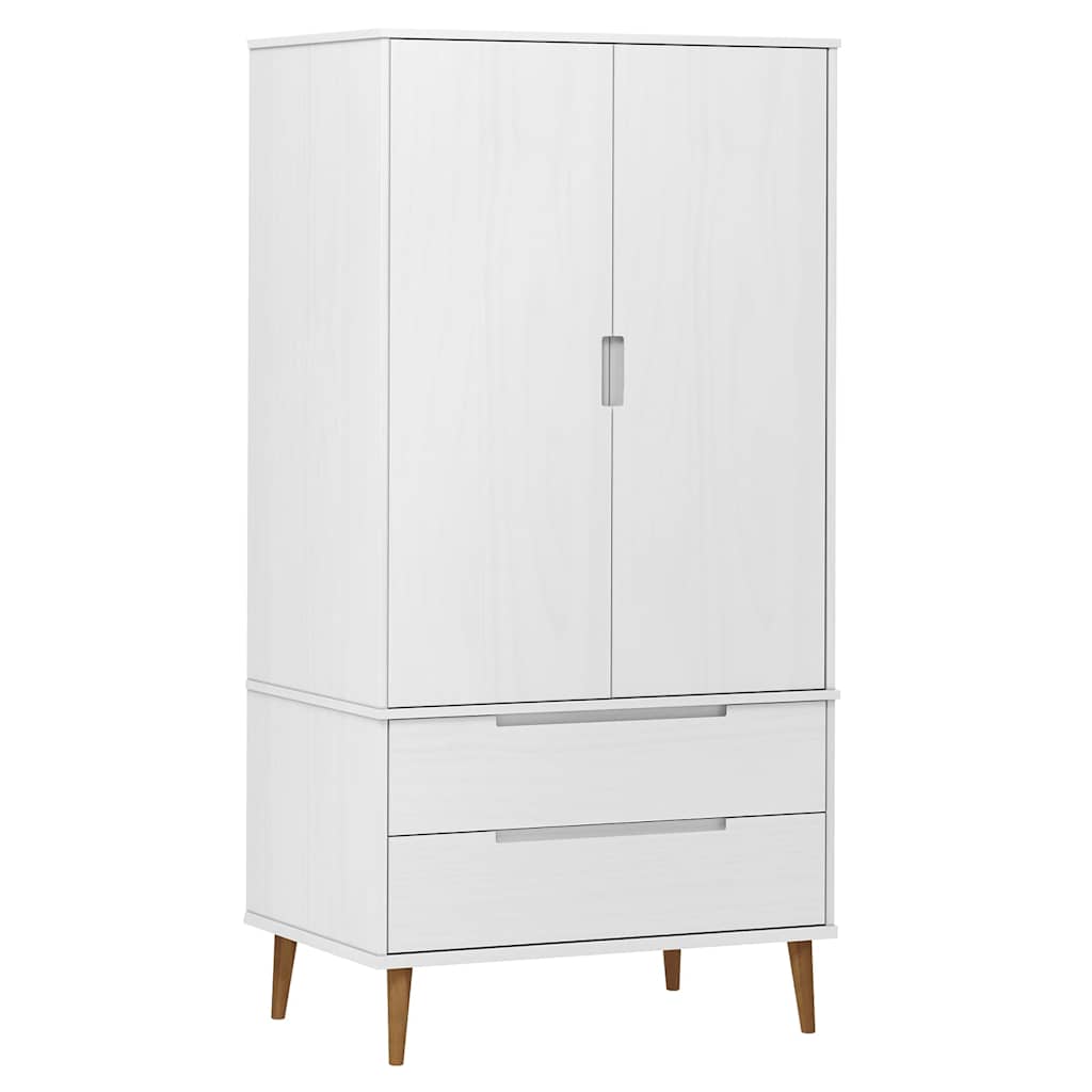 Wardrobe "MOLDE" White 90x55x175 cm Solid Wood Pine