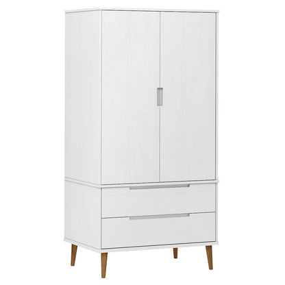 Wardrobe "MOLDE" White 90x55x175 cm Solid Wood Pine
