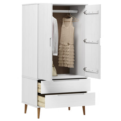 Wardrobe "MOLDE" White 90x55x175 cm Solid Wood Pine