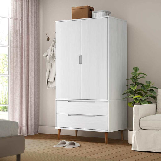 Wardrobe "MOLDE" White 90x55x175 cm Solid Wood Pine